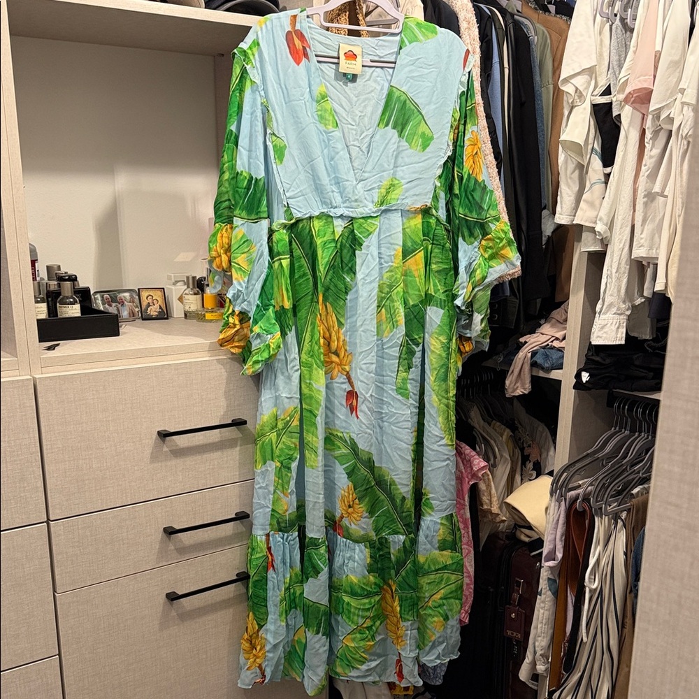 FARM Rio Blue and Green Tropical Maxi Dress